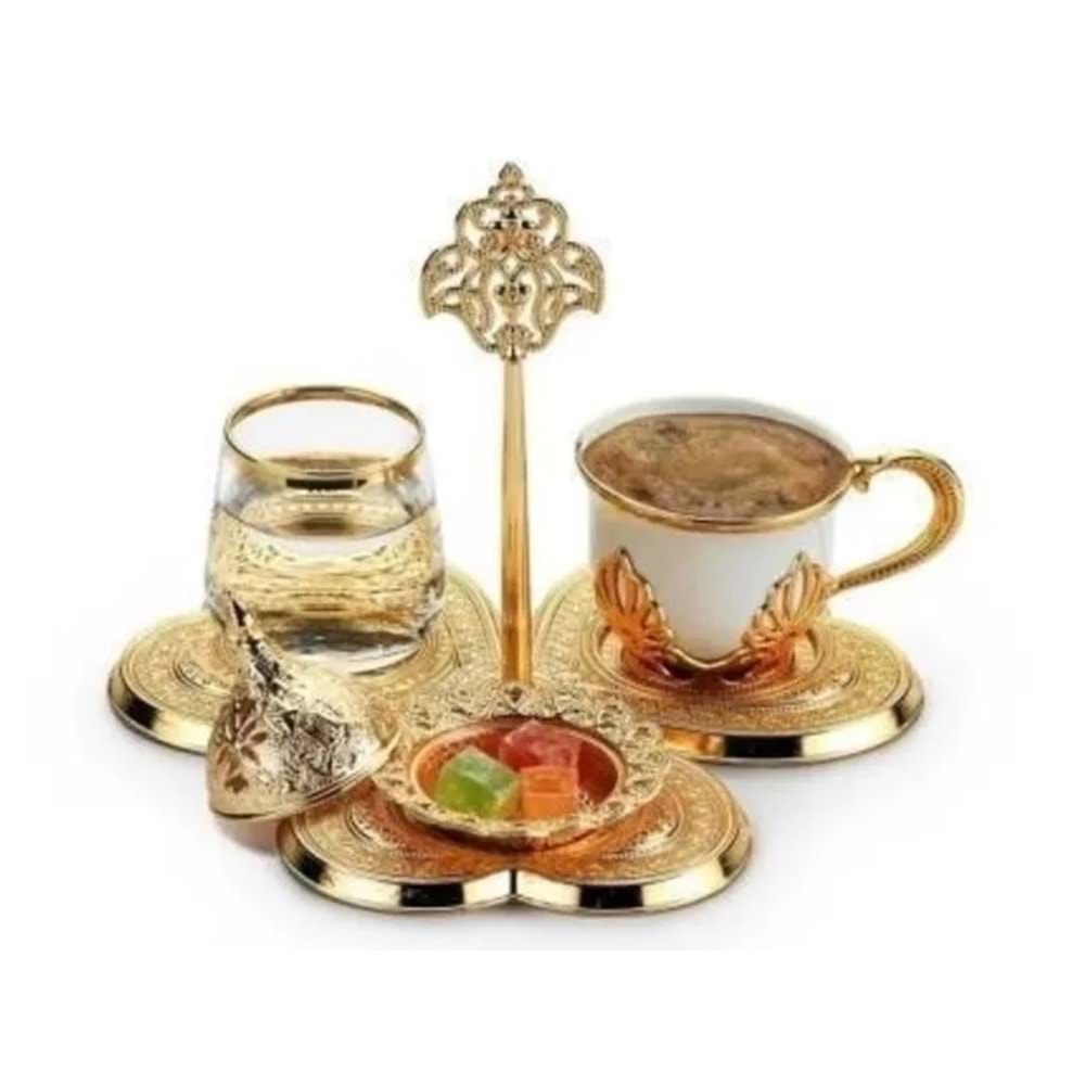 BUSEM DAMAT FİNCANI GOLD TEKLİ SUNUM TABAKLI x6x BSM324