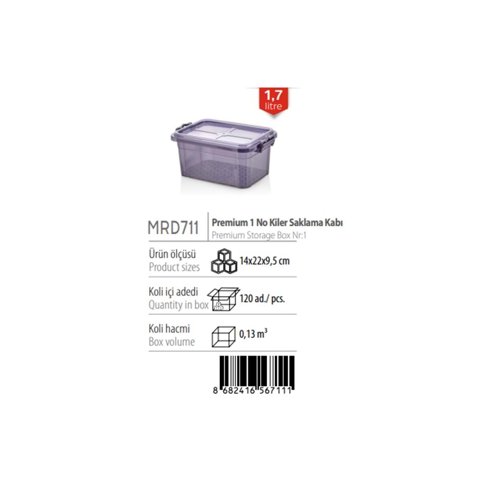 MERDEM PREMİUM 1 NO KİLER SAKLAMA KABI - 1,70 LT x120xMRD711