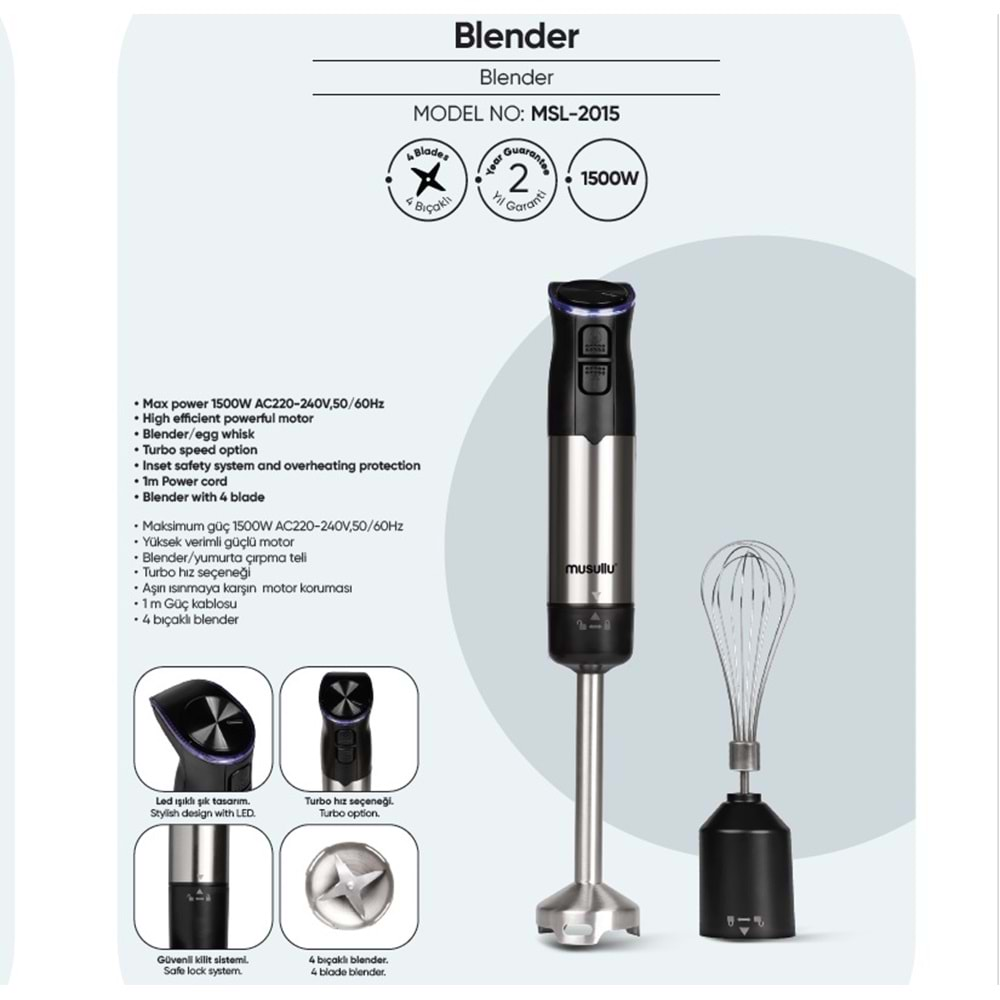 MUSULLU BLENDER TEKLİ ÇUBUK 1500 W MSL2015