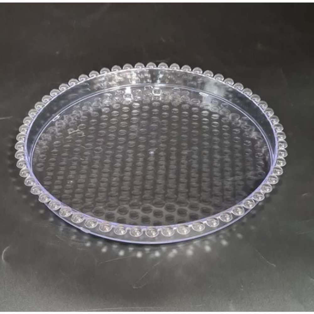 TOPALOĞLU AKRİLİK ŞEFFAF BONCUKLU YUVARLAK TEPSİ