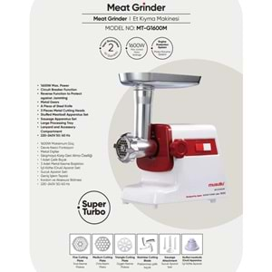 MUSULLU KIYMA MAKİNESİ MEAT GRINDER 1600 WATT MT-G1600M