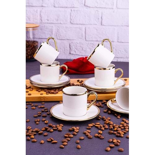BAMBUM PEARL 6 KİŞİLİK BEYAZ KAHVE FİNCANI ALTIN B5228