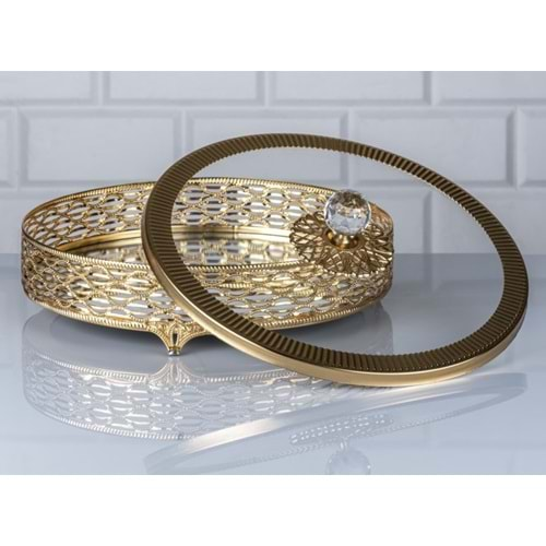 ZEYVE NİL CAM KAPAKLI SUNUMLUK GOLD 25 CM x10x BZ-MT352A