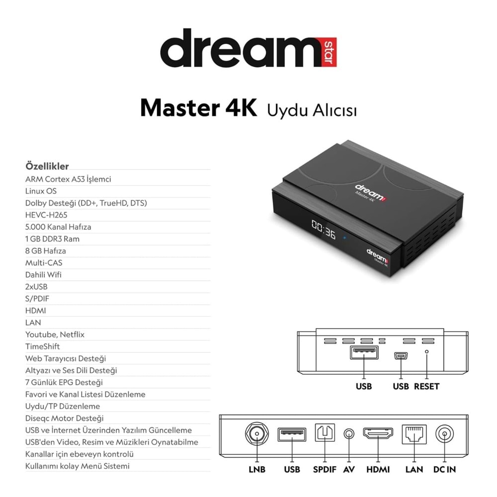 DREAMSTAR MASTER 4K UYDU ALICISI