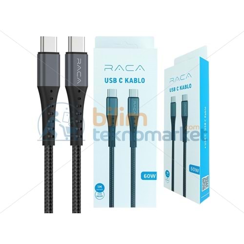 RACA RC10S 60 WATT TYPE-C TO TYPE-C ŞARJ VE DATA KABLOSU (1 METRE) - SİYAH