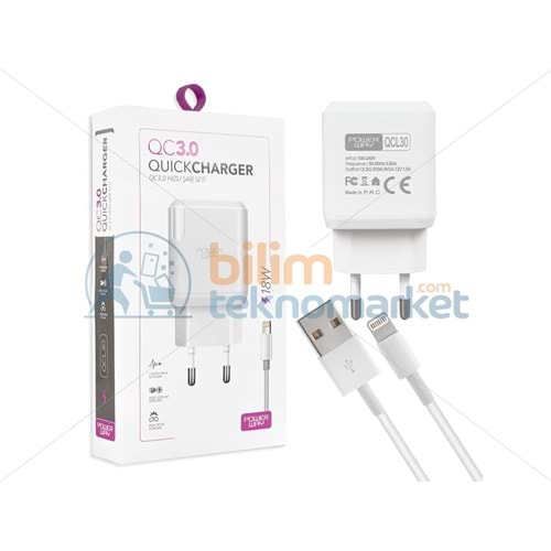 POWERWAY QCL30 HIZLI 3000 MA 18W LIGHTNING ŞARJ KAFA BAŞLIK ADAPTÖRÜ