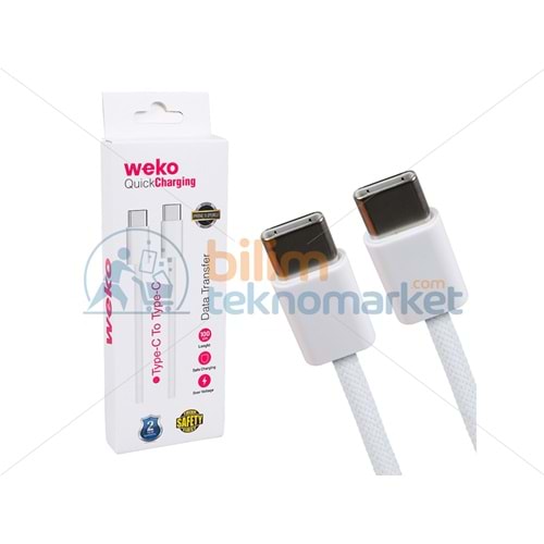 WEKO WK-26525 BEYAZ IPHONE 15 VE ÜZERİ TYPE-C TO TYPE C ŞARJ KABLOSU