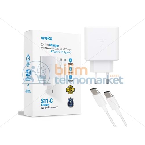 WEKO WK-21440 S11-C 25 WATT BEYAZ ŞARJ BAŞLIK ADAPTÖRÜ + TYPE-C TO TYPE-C KABLO 21440