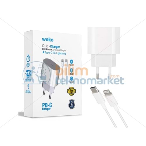 WEKO WK-21443 PD-C 20 WATT TYPE-C ŞARJ BAŞLIK ADAPTÖRÜ + TYPE-C TO IPHONE LIGHTNING 21443