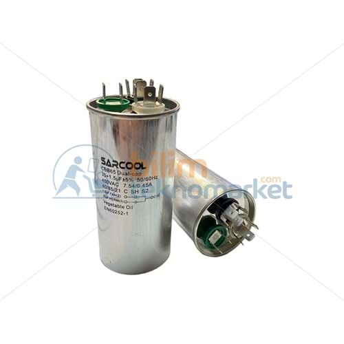 KLİMA KAPASİTÖRÜ ( 35+1.5 450V ) KONDANSATÖR METAL GÖVDELİ