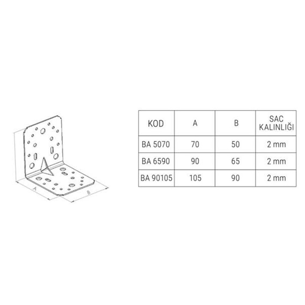 Beşel Metal Köşe BağlantıMasa Gönye 55x70x70