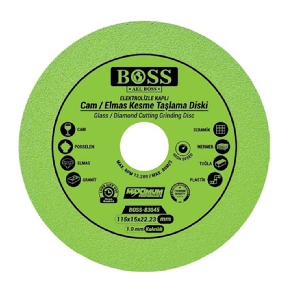 Boss Hassas Cam Seramik Granit Tuğla Plastik Kesici Disk 115mm