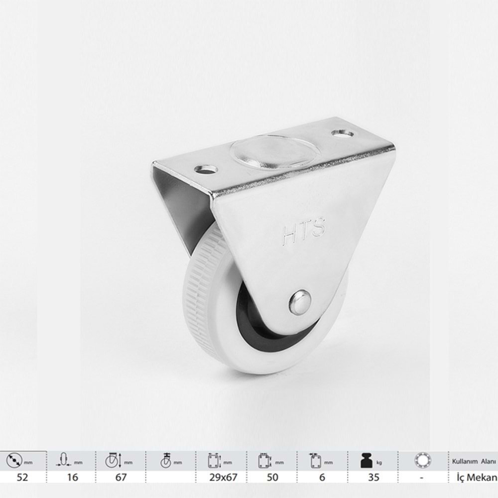 HTS Sabit Mobilya Tekeri Gri PVC 50lik