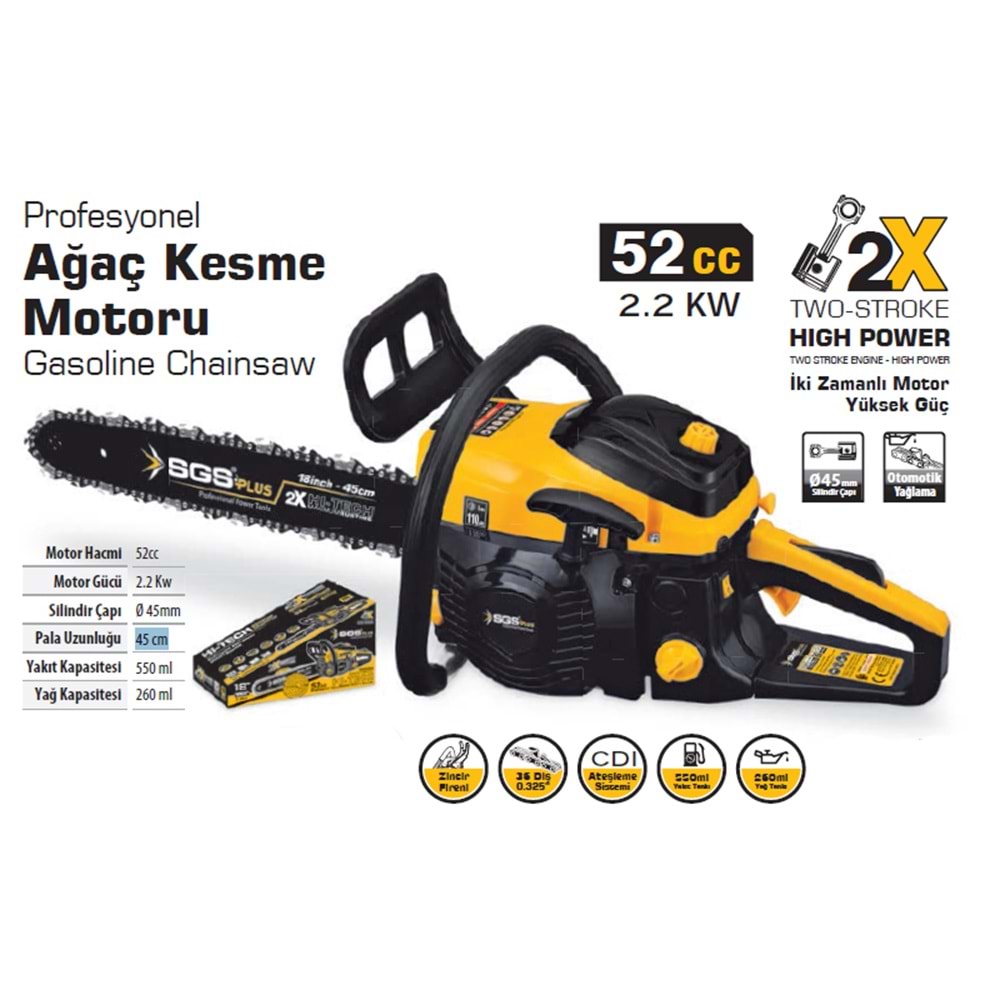 SGS Benzinli Ağaç Kesme Motoru 52cc
