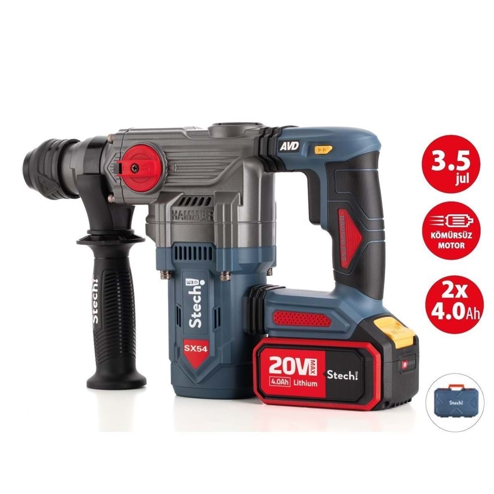 Stechend Akülü Şarjlı Kırıcı Delici 3,5 Jul Kömürsüz SX54-2x6.0 Ah