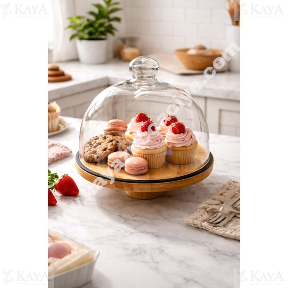 EGE KEK FANUSU CAM KAPAKLI BAMBU AYAKLI 24 CM 1*8