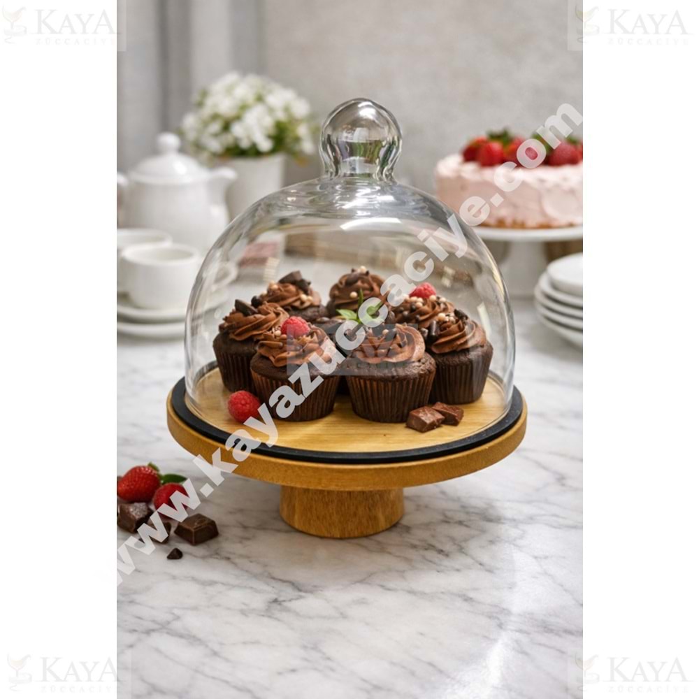 EGE KEK FANUSU CAM KAPAKLI BAMBU AYAKLI 20 CM 1*18