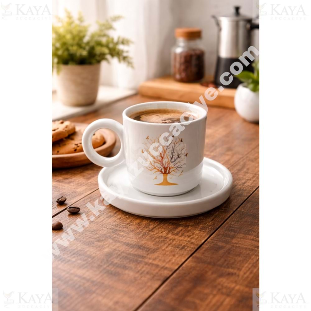 EGE SERAMİK KUPA HAYAT AĞACI FİGÜRLÜ TABAKLI 1*36