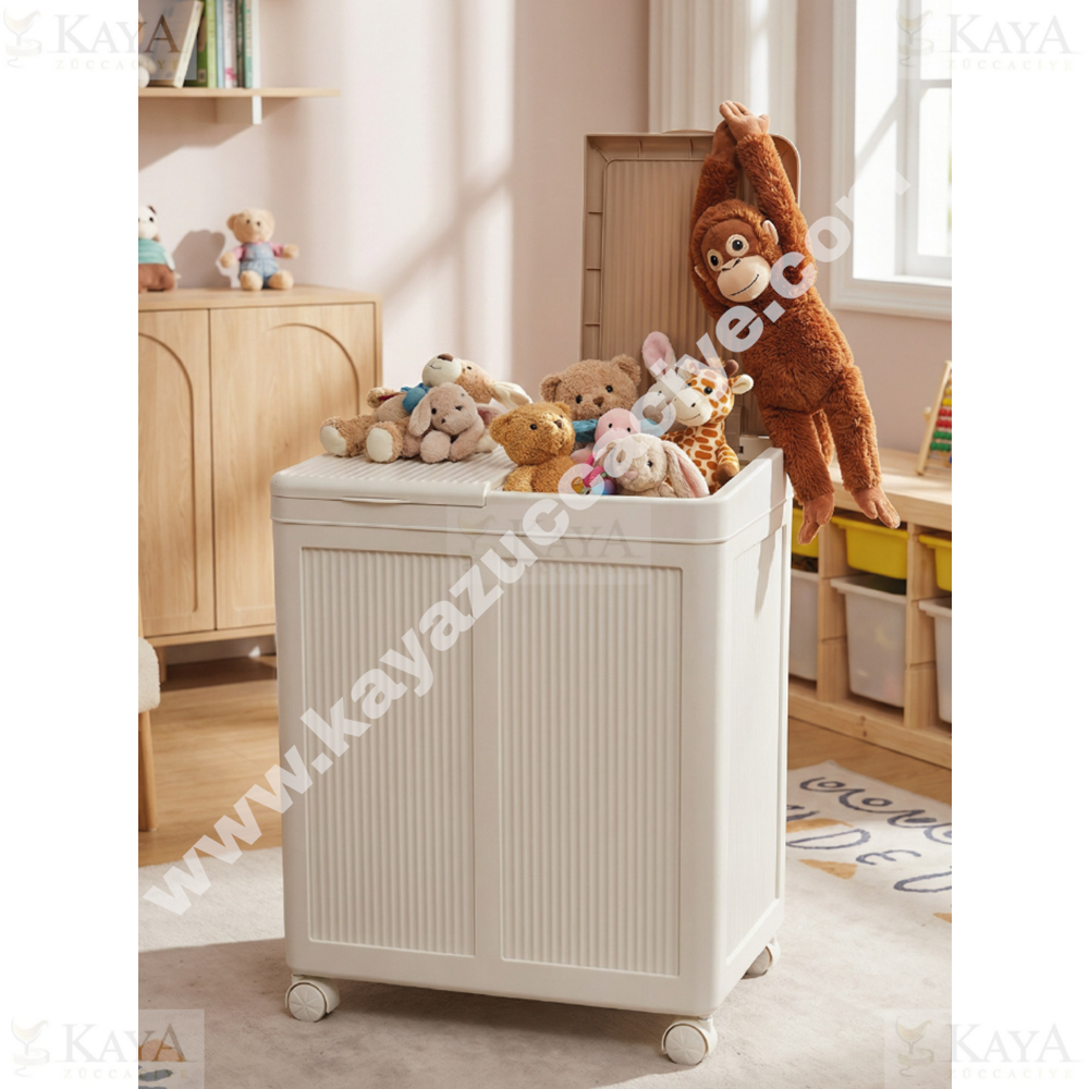BURSEV ÇAMAŞIR SEPETİ BÖLMELİ KATLANABİLİR TEKERLEKLİ 100 LT 1*1