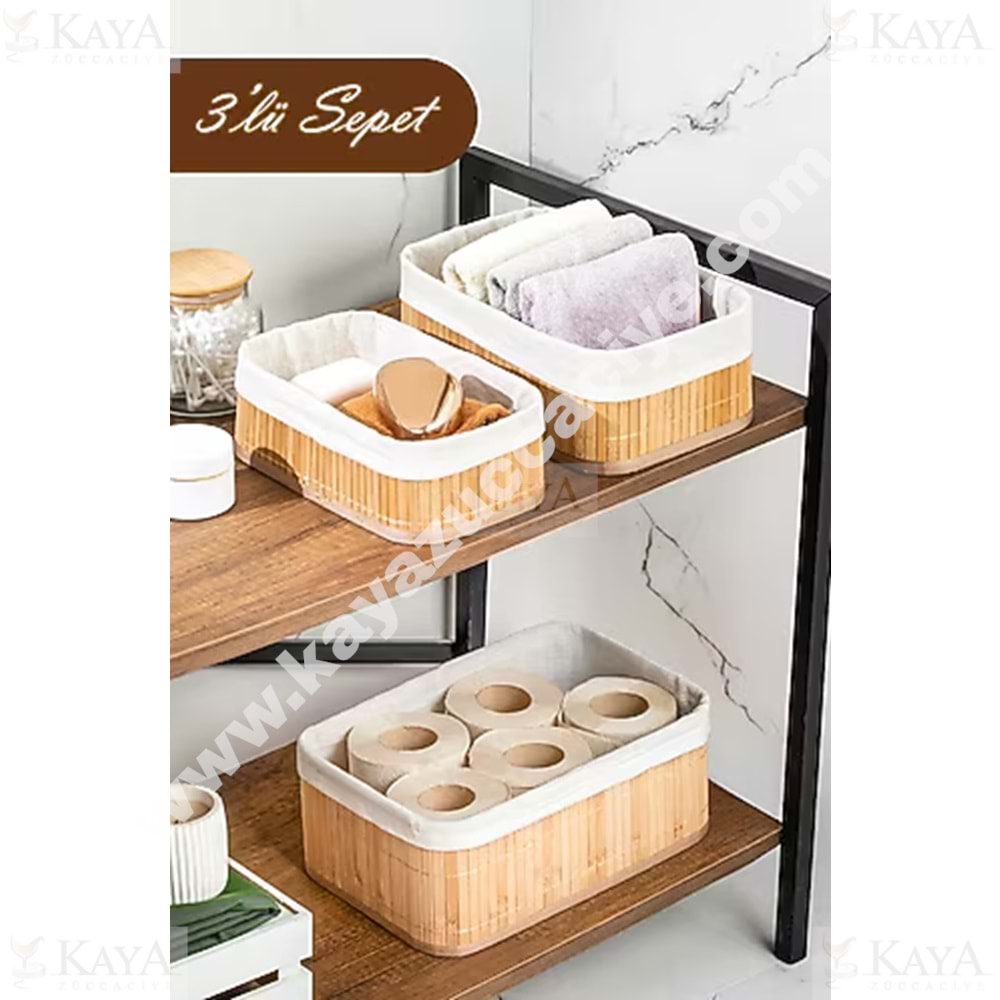 MTR BAMBU DİKDÖRTGEN 3 LÜ SEPET 1*20