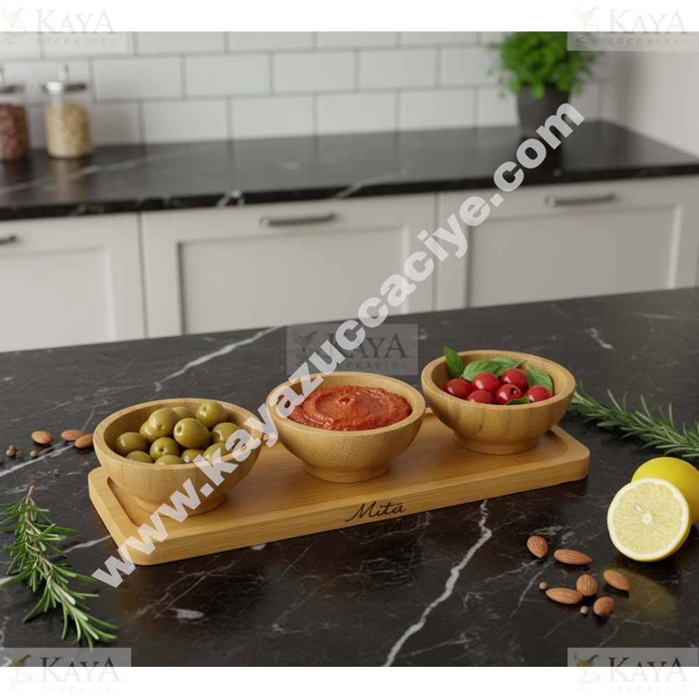 MTR BAMBU ÇEREZLİK & SOSLUK TEPSİLİ 3 LÜ KASE 1*120