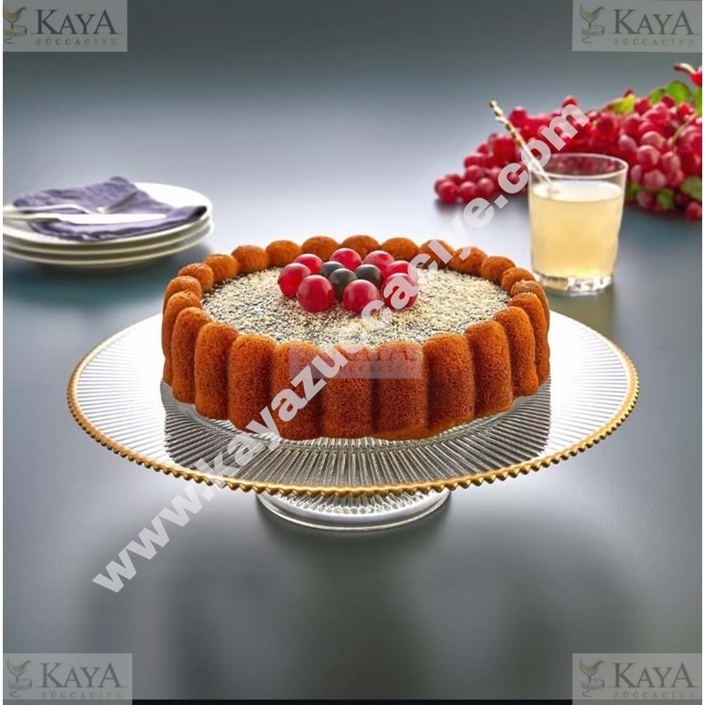 EKS CAM AYAKLI SERVİS TABAĞI ALTIN FİLELİ 33 CM 1*6