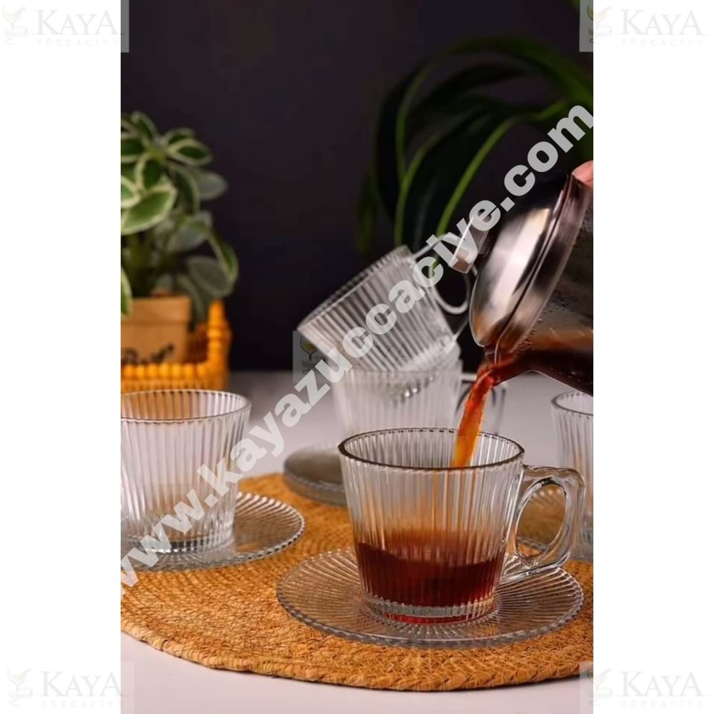 KRD CAM ÇİZGİLİ 6 LI ÇAY FİNCAN SETİ 1*4