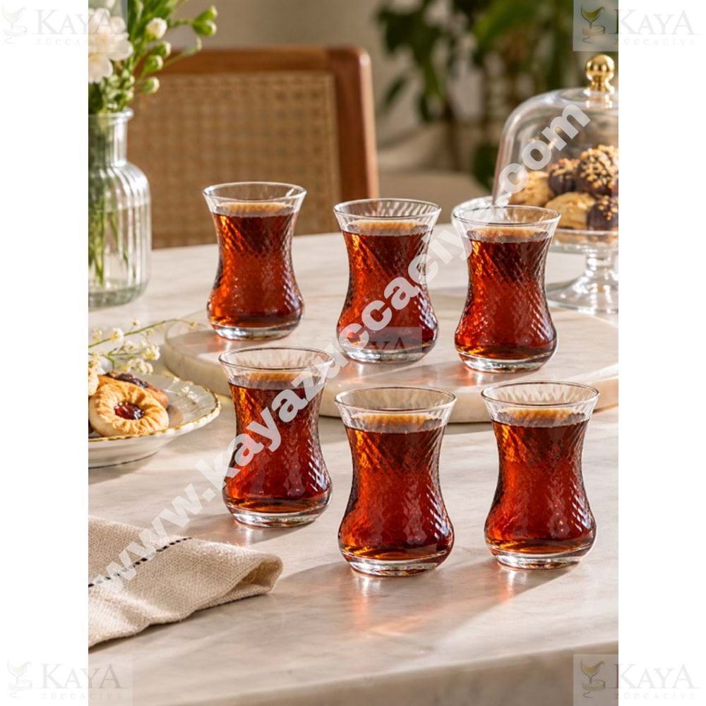 PAŞABAHÇE ÇAY BARDAĞI İNCE BELLİ OPTİKLİ 6 LI 125 CC 1*12