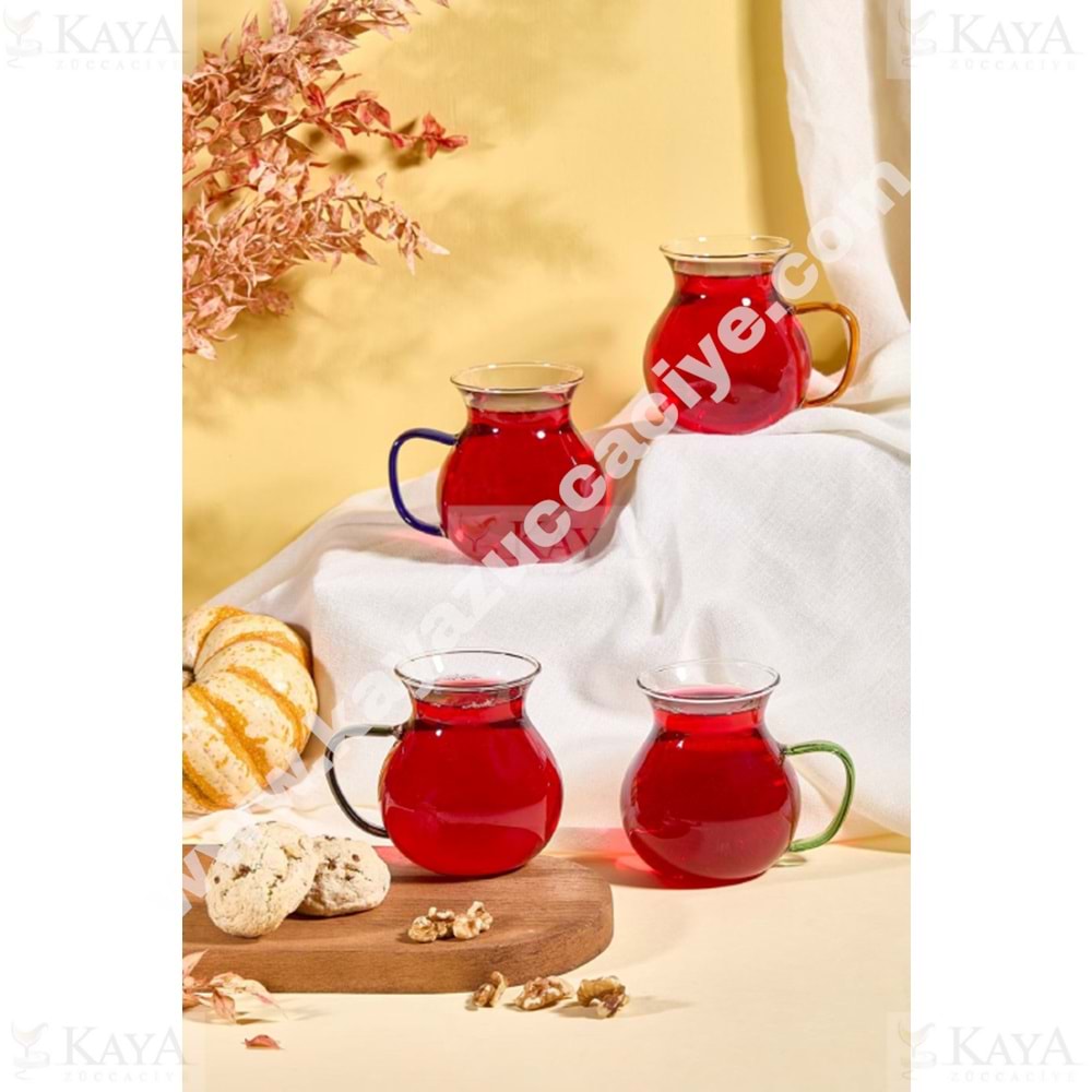 AJE CAM CHUBBY RENKLİ KULPLU 4 LÜ BARDAK SETİ 1*18