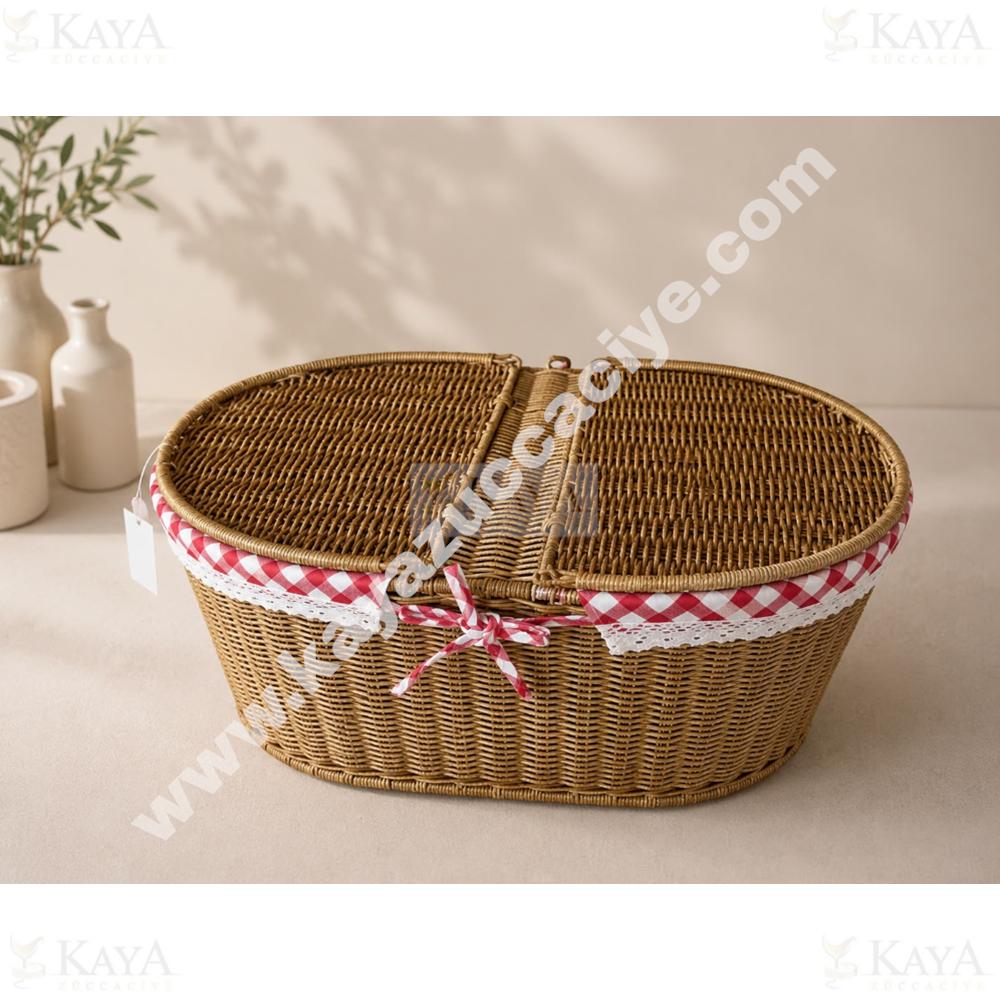 AJE HASIR PİKNİK SEPETİ OVAL KAPAKLI 48x31x20 CM 1*6