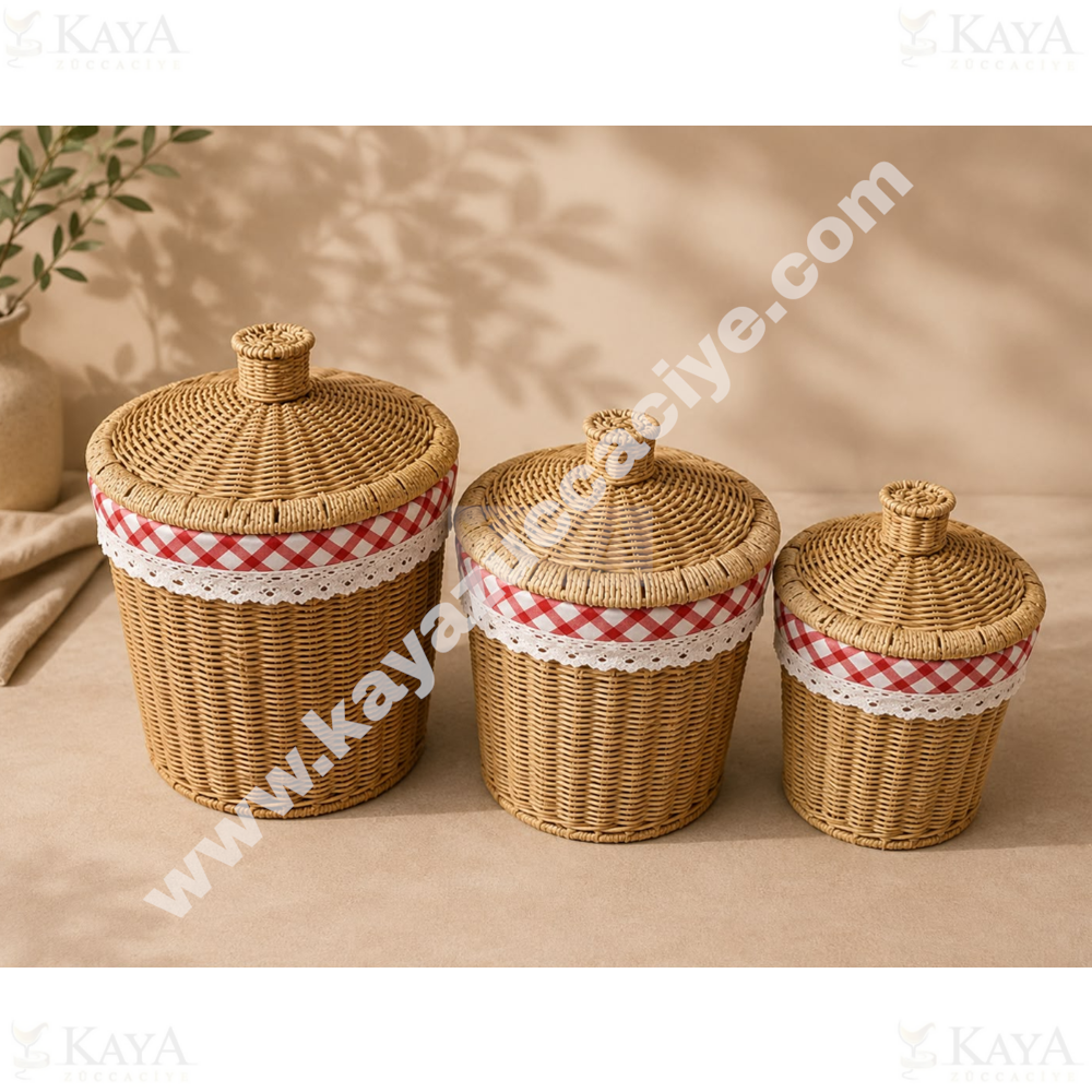 AJE HASIR SEPET ÇOK AMAÇLI 3 LÜ KUMAŞLI SEPET 28-24-20 CM 1*6