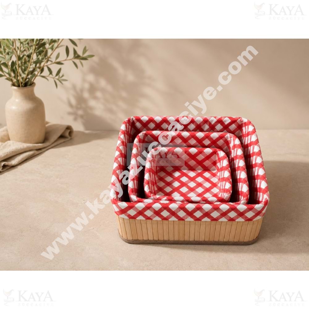 AJE BAMBU SEPET ÇOK AMAÇLI KARE 3 LÜ 17-21-25 CM 1*12