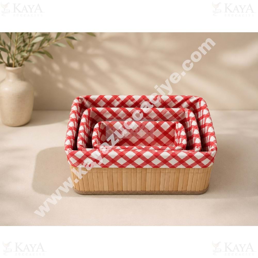 AJE BAMBU SEPET ÇOK AMAÇLI DİKDÖRTGEN 3 LÜ 20-25-30 CM 1*12
