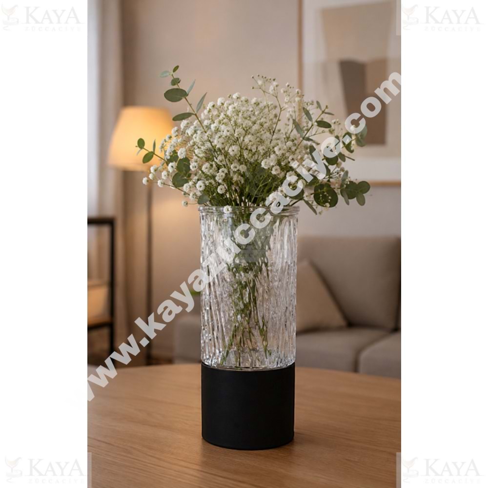 AJE VAZO AHŞAP TABANLI CAM DEKORATİF VAZO 10x25 CM 1*24