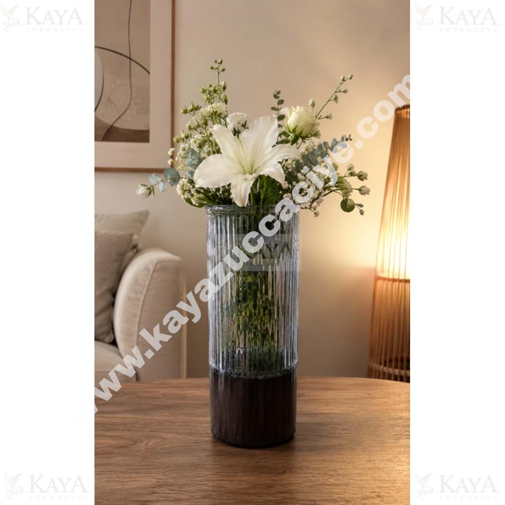 AJE VAZO AHŞAP TABANLI CAM DEKORATİF VAZO 10x25 CM 1*24