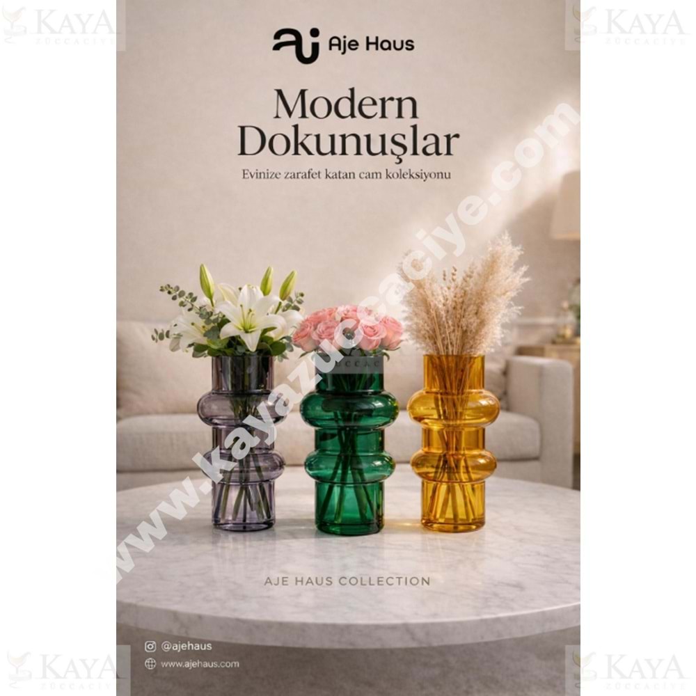 AJE CAM VAZO RENKLİ BOĞUMLU DEKORATİF VAZO 20 CM 1*24