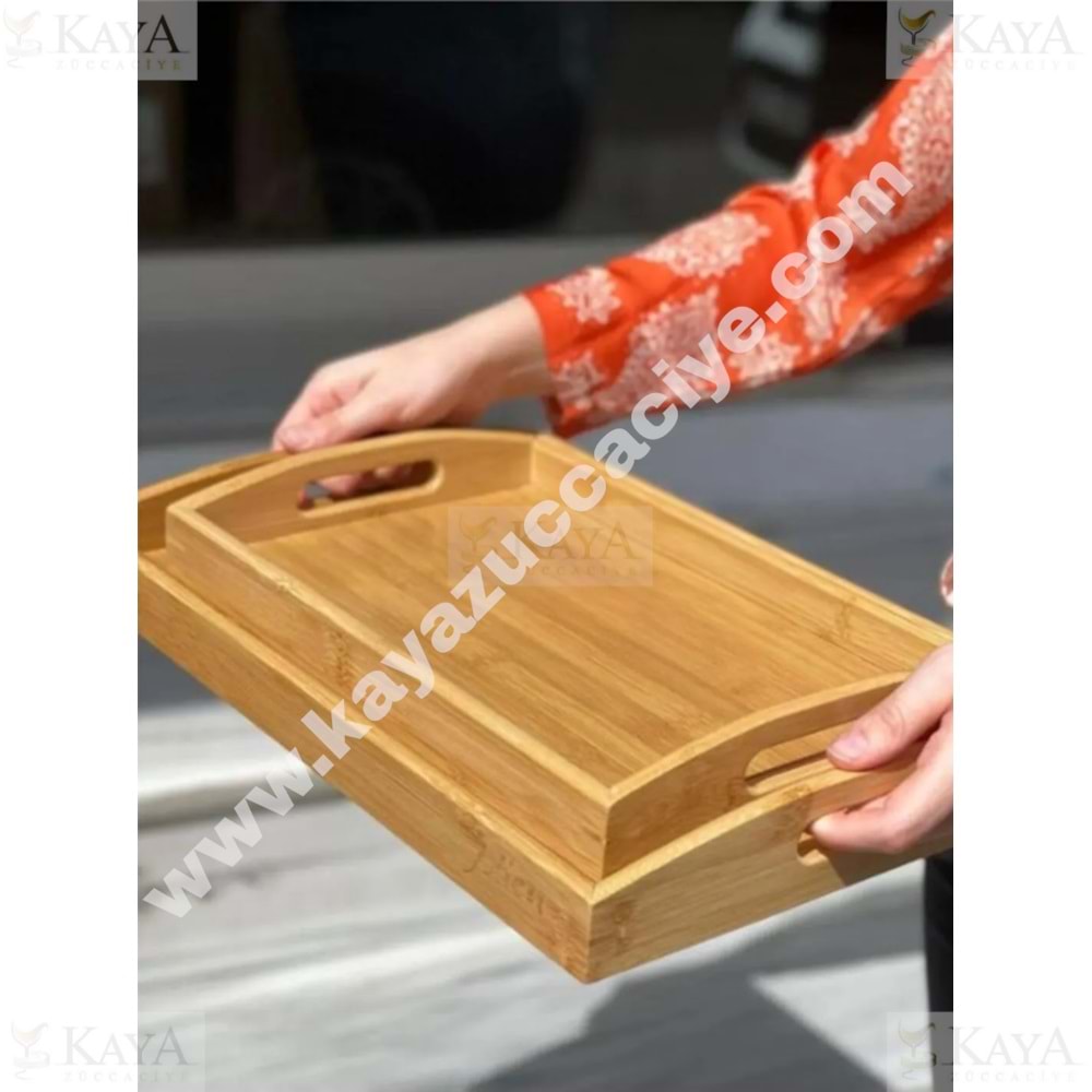 BZD IVORY BAMBU TEPSİ 2 Lİ DİKDÖRTGEN SET 29x40 33x23 1*12