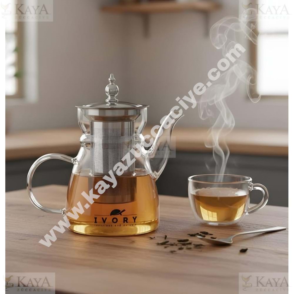 BZD IVORY CAM DEMLİK SÜZGEÇLİ BOROSİLİKAT 800 ML 1*24