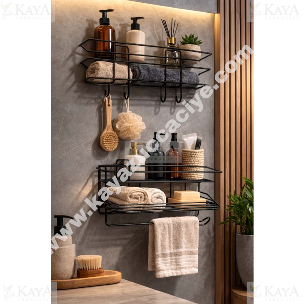 DECOREV METAL RAF TEK KATLI ASKILIKLI SİYAH