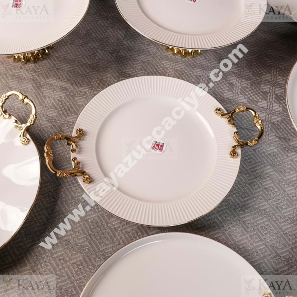 DRT SUNUM TABAĞI YUVARLAK SUNUMLUK GOLD AYAKLI KULPLU 25 CM 1*12