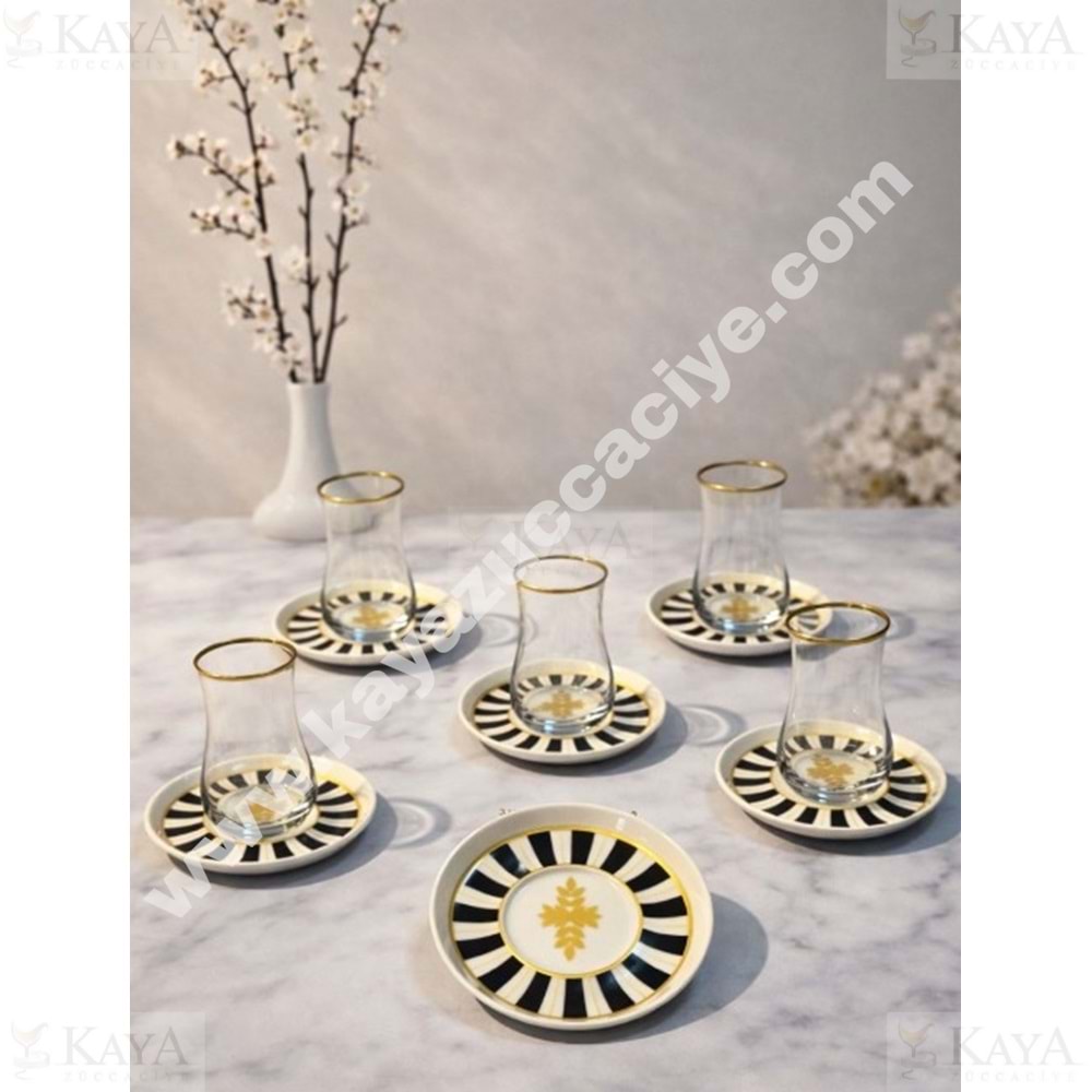 DRT ÇAY SETİ RÜZGAR DESEN SİYAH DEKAL 12 PARÇA 1*12