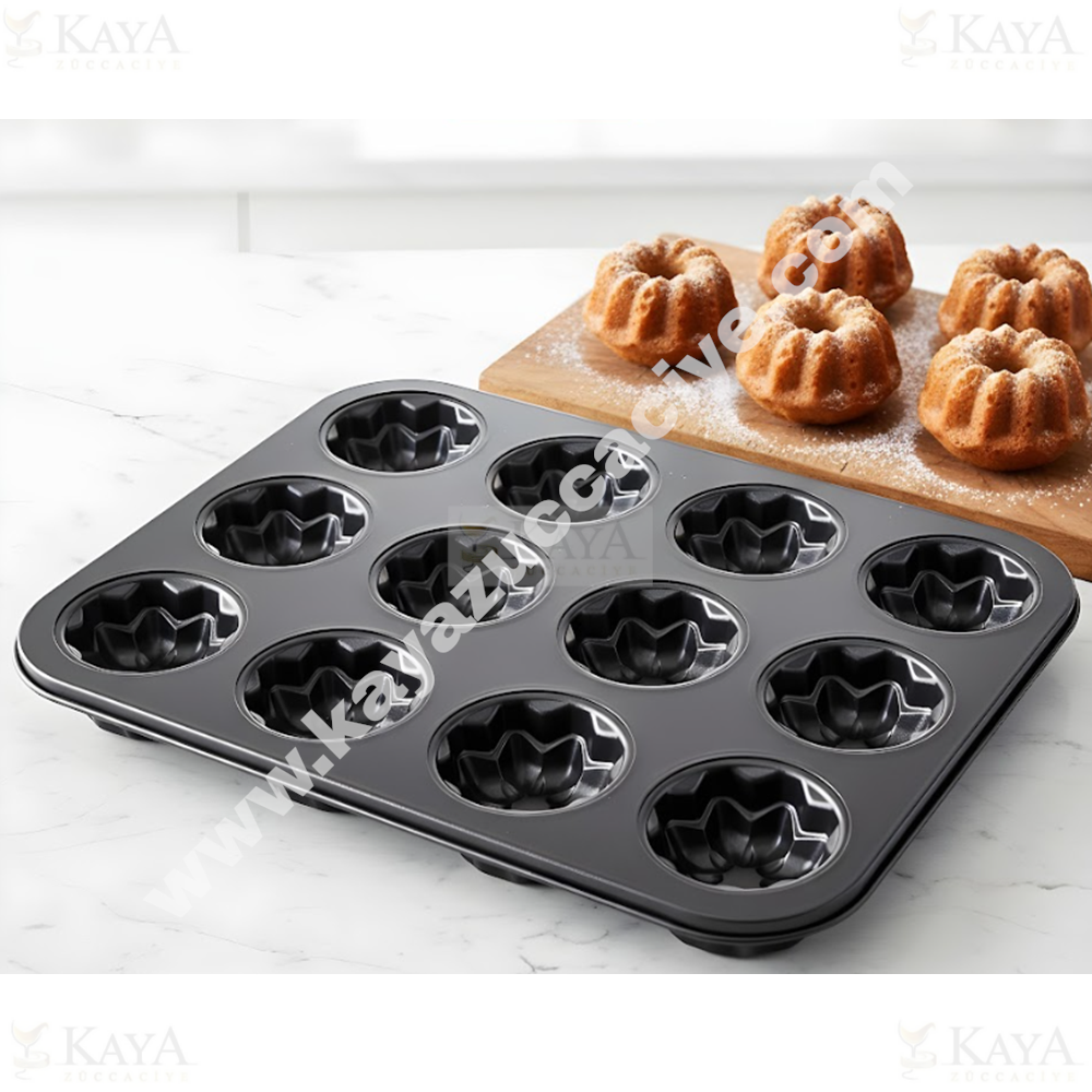 BZD IVORY TEFLON MUFFİN KEK KALIBI ÇİÇEK DESEN 12 SIRA 1*60