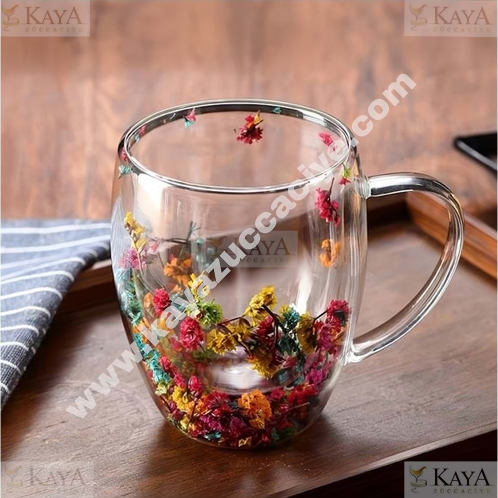 ENF CİDARLI ÇİÇEKLİ CAM BARDAK 350 ML 1*60