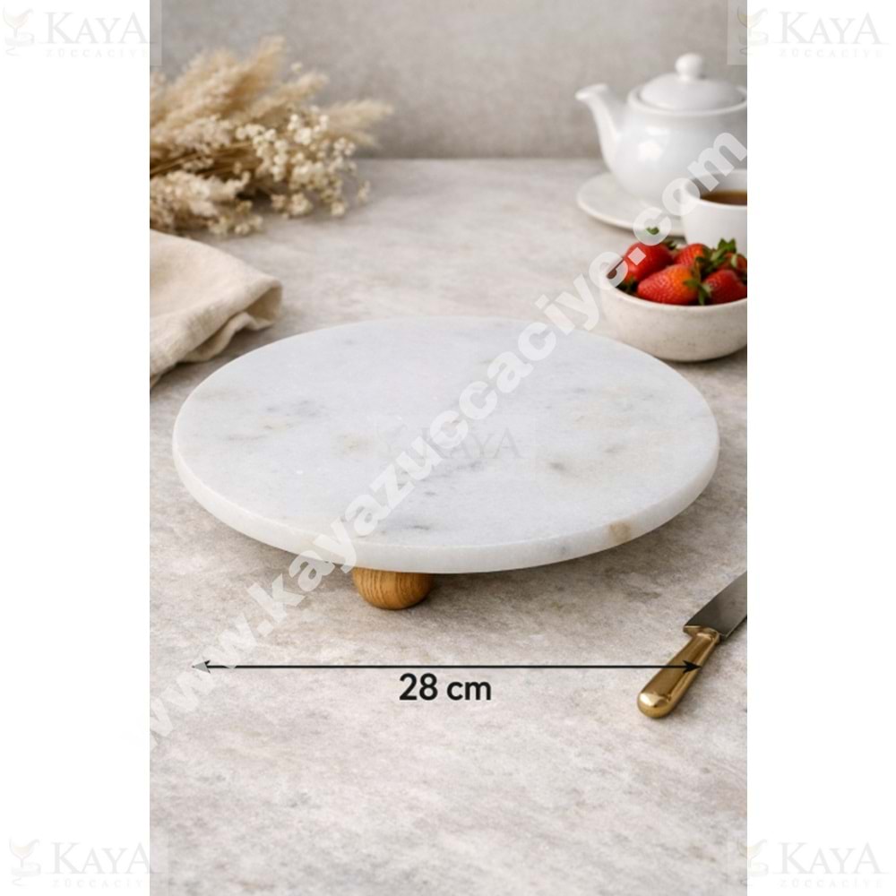 MLN SUNUMLUK MERMER AHŞAP AYAKLI BEYAZ MERMER SUNUMLUK 28 CM 1*8