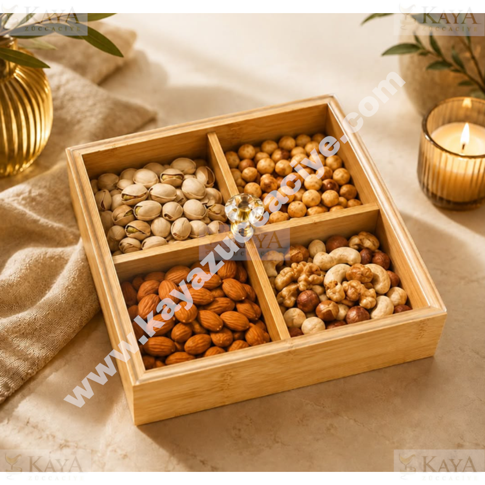 GLD BAMBU ORGANİZER 4 BÖLMELİ KAPAKLI 20x20 CM 1*24