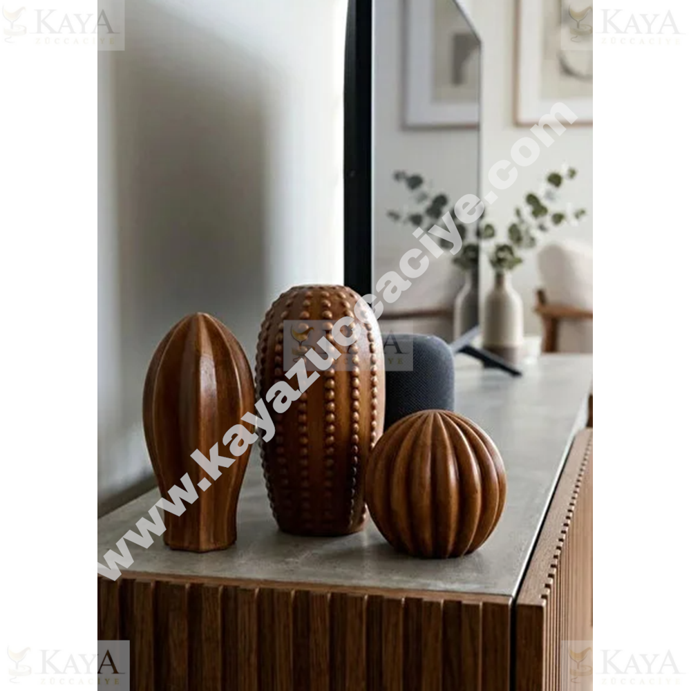 GLD SERAMİK AHŞAP DESENLİ 3 LÜ KAKTÜS SET 1*24