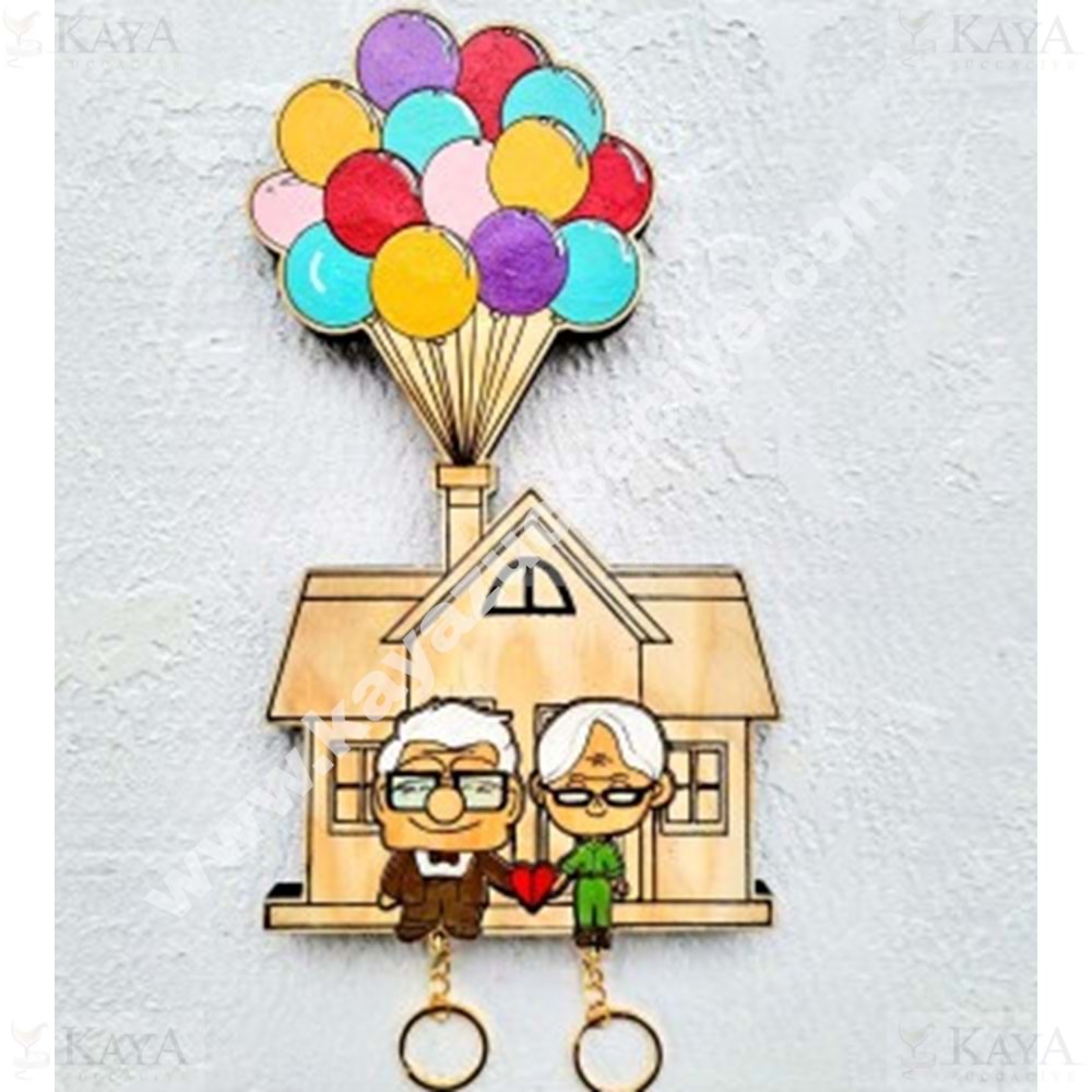 GLS BALONLU AHŞAP İHTİYAR ANAHTARLIK ASKISI SETİ