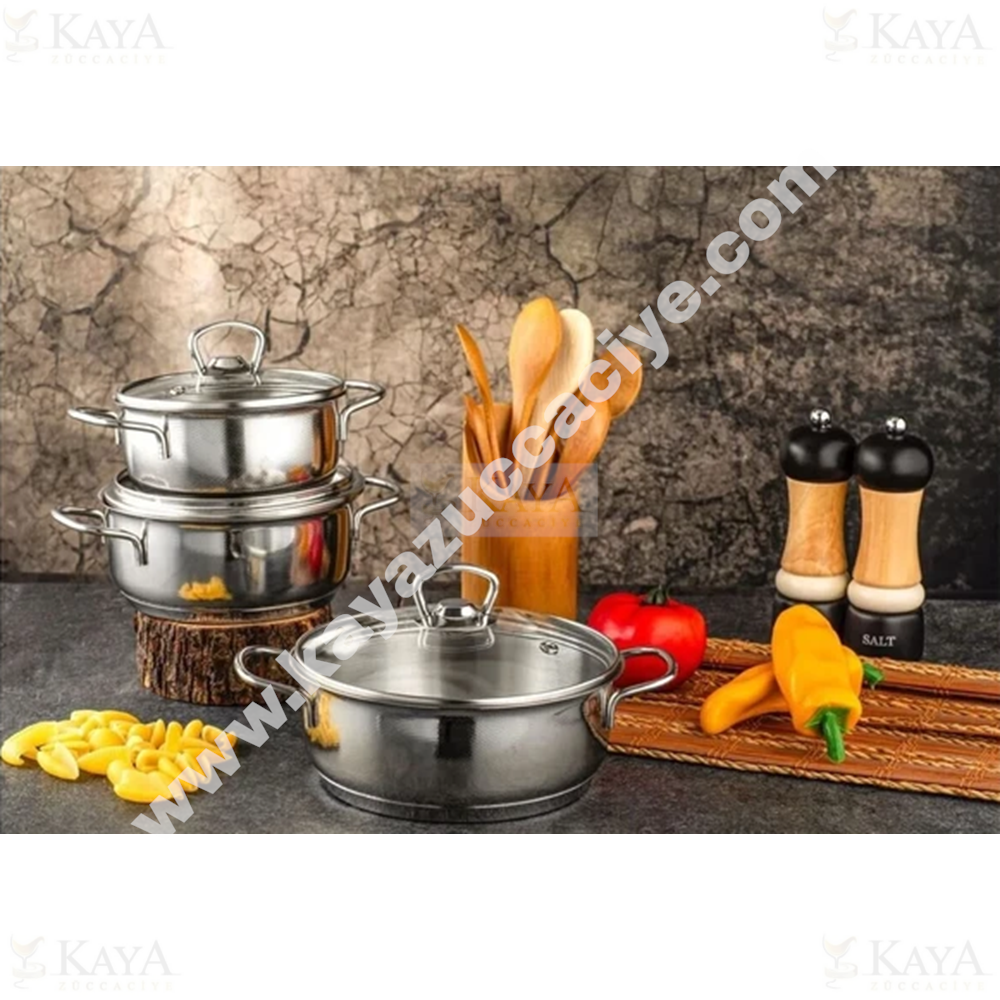 GÜLSAN ÇELİK TENCERE SETİ BAHAR 14-16-18 CM CAM KAPAK 1*4
