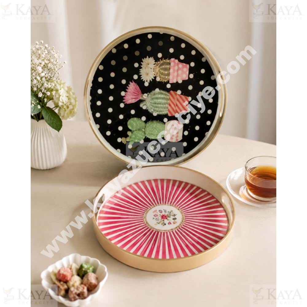 İSRA LÜX BEYAZ 2 Lİ YUVARLAK TEPSİ 35x35 - 29x29 CM 1*18