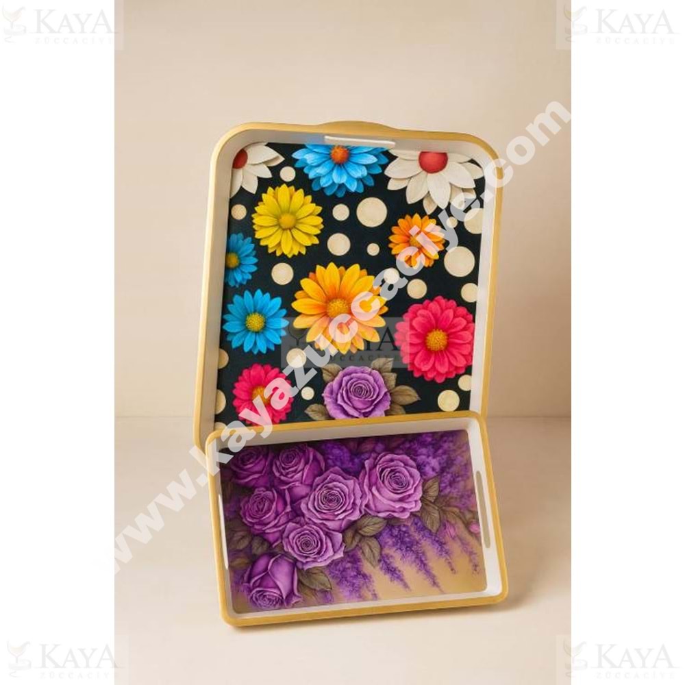 İSRA LÜX BEYAZ 2 Lİ KARE YAĞIZ DESENLİ 40x32-30x23 CM TEPSİ 1*18